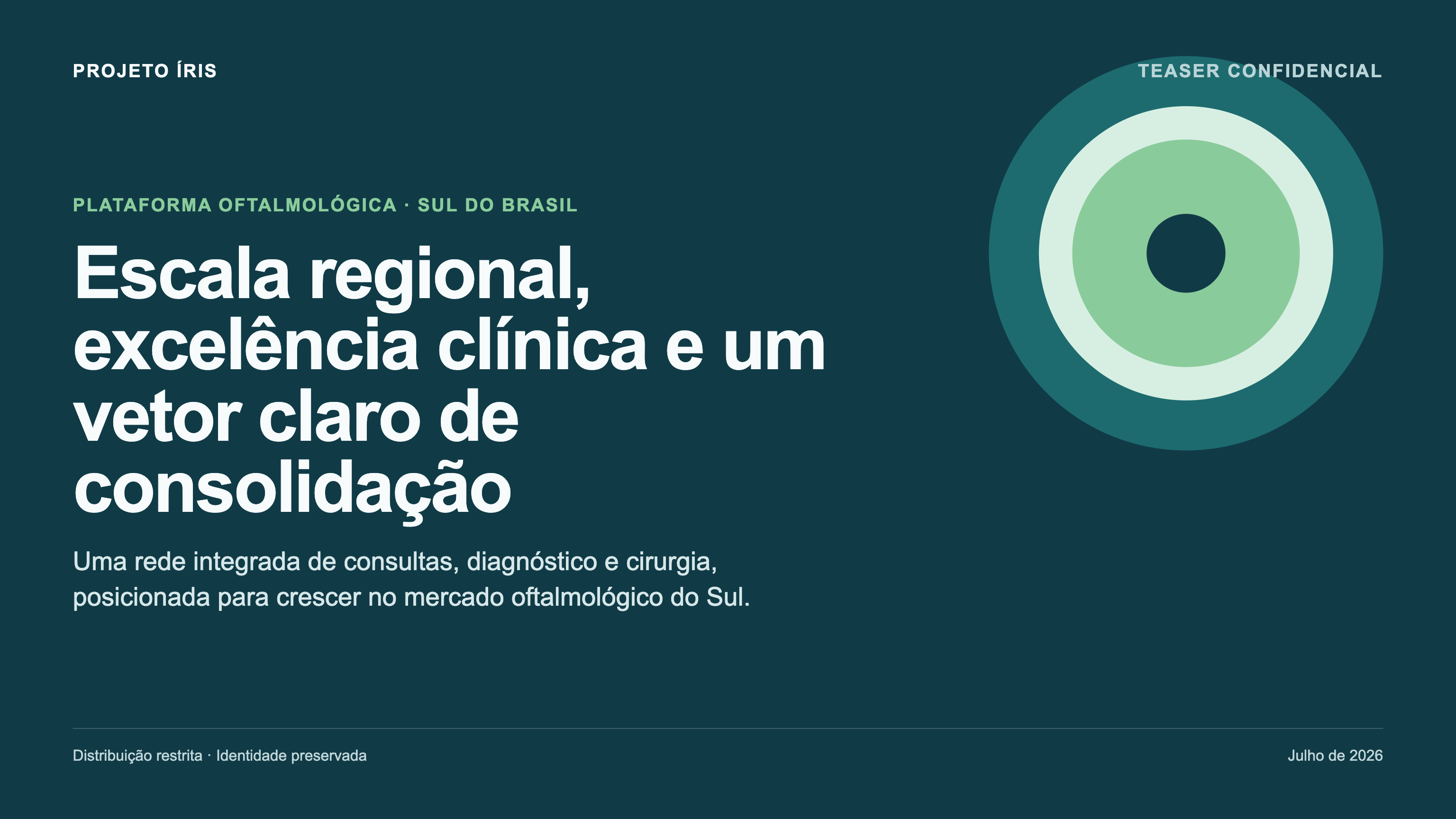 Capa do teaser confidencial do Projeto Íris para uma rede de clínicas